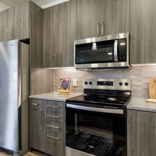 Kitchen with stainless steel appliances