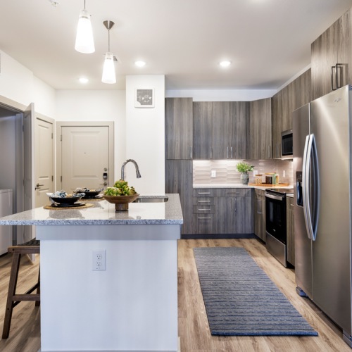 Kitchen with stainless steel appliances