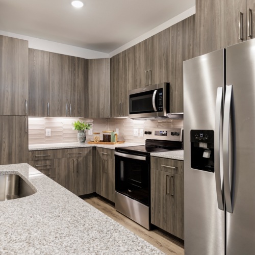 Kitchen with stainless steel appliances